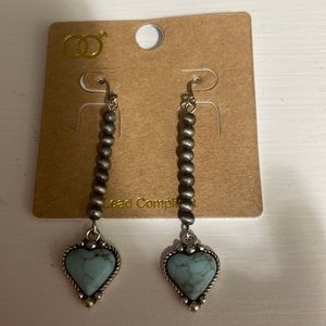 Fishhook dangles with black beads and a ❤️ blue crackle stone